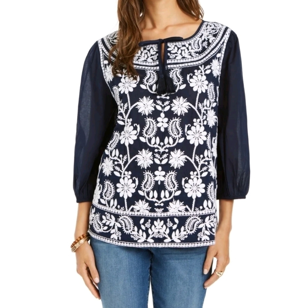 Style & Co Blouse M Top Embroidered Paisley 512